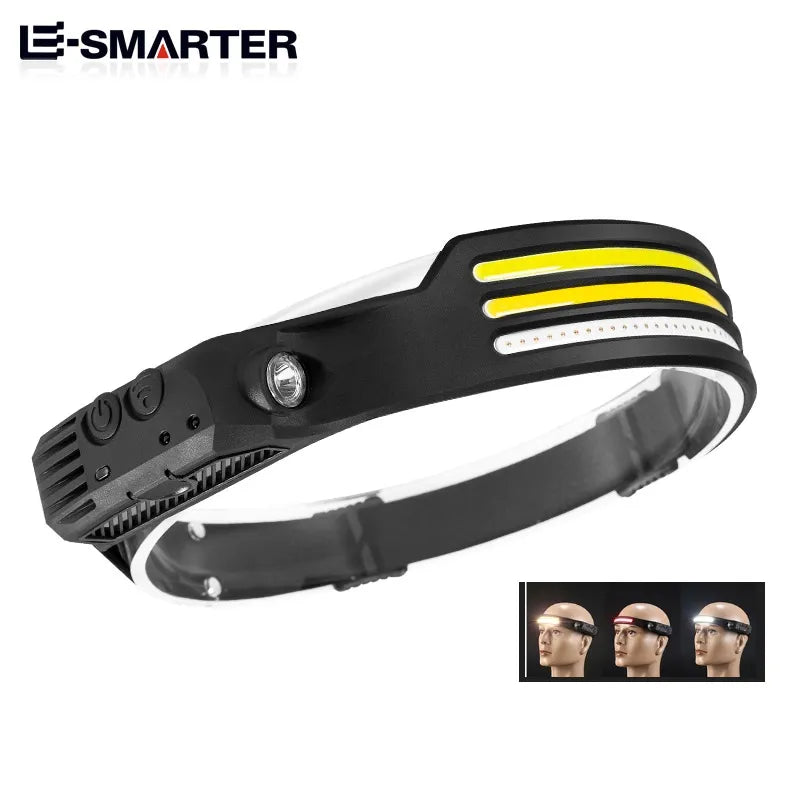 Induction Head lamp COB LED Sensor Built-in Battery Flashlight USB Rechargeable Torch 5 Lighting Modes