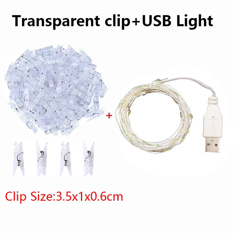 LED String Lights 2M/5M/10M Photo Clip Fairy Lights USB Operated