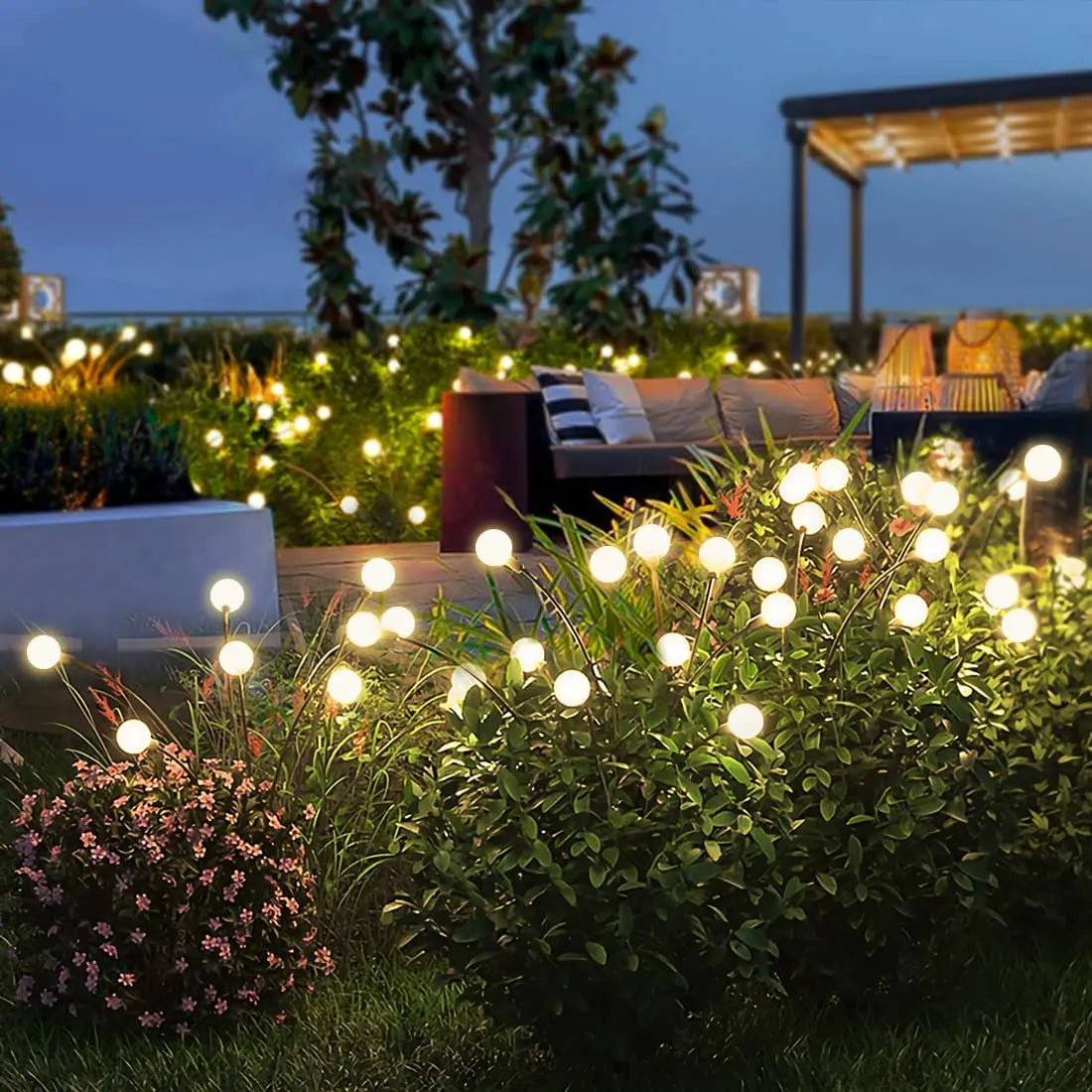 8 LED Solar Garden Firefly Lights Waterproof